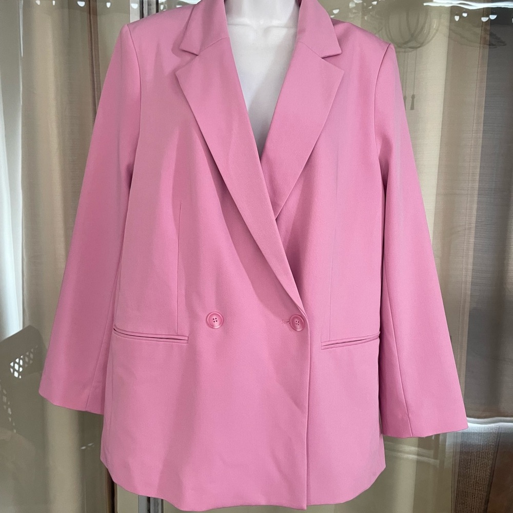 H&M Long Double-Breasted Pink Blazer Size Medium
